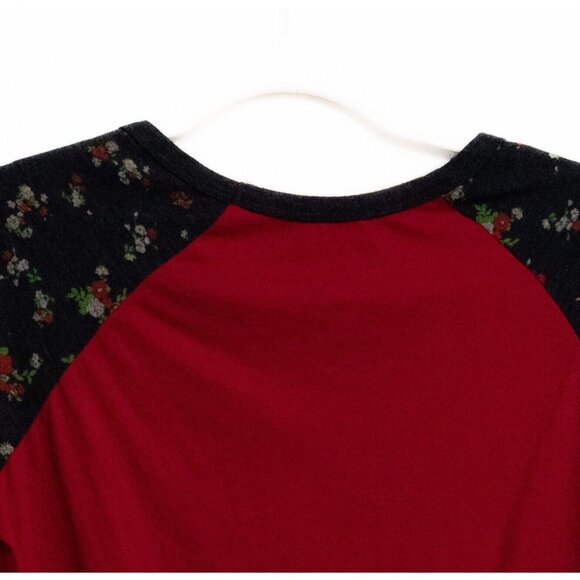 Disney Womens Red Black Polycotton T-Shirt Minnie Mouse 28 Floral Round Neck XL - Picture 6 of 8